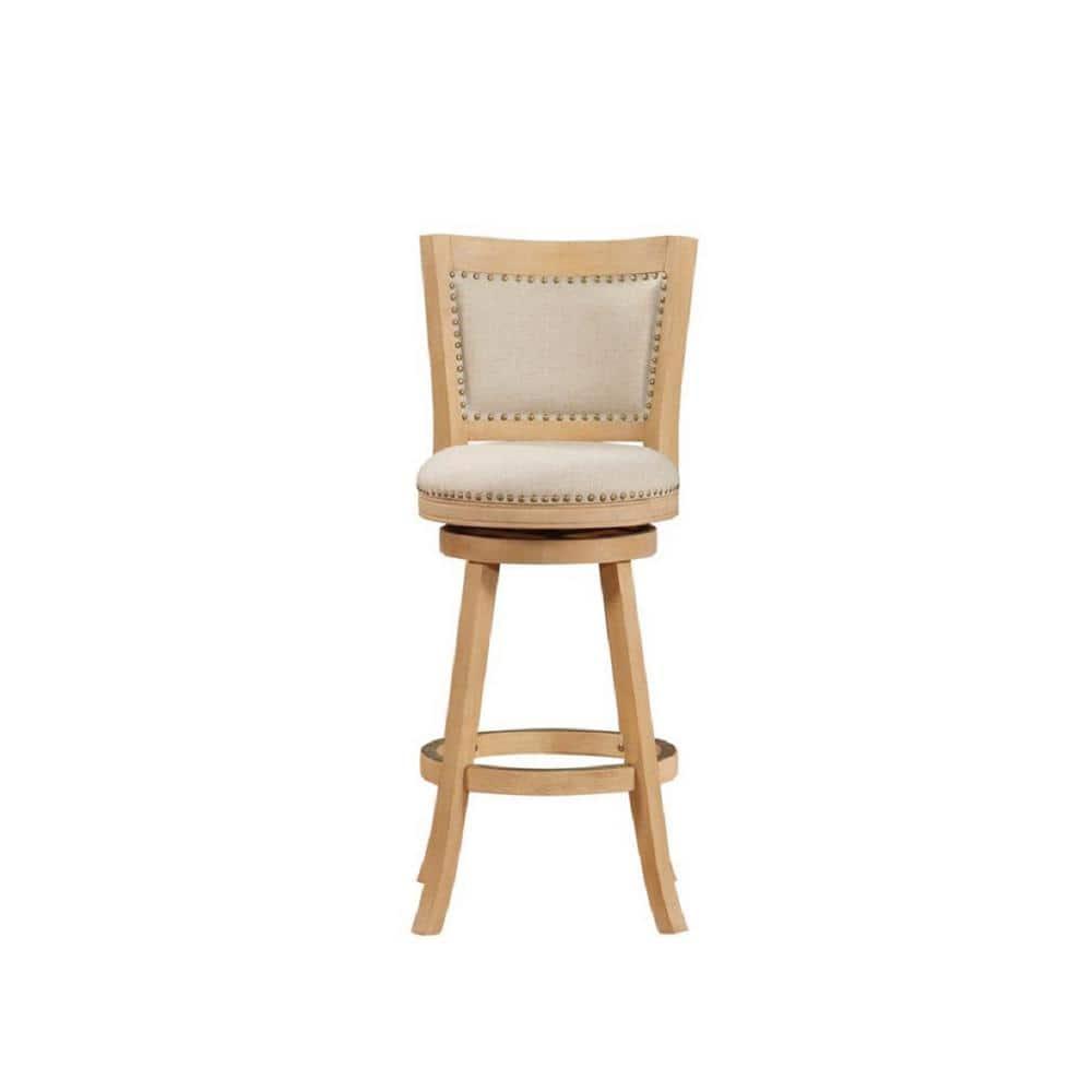 Boraam Wood Melrose Bar Stool in Driftwood Cream Wire-Brush and Ivory Finish