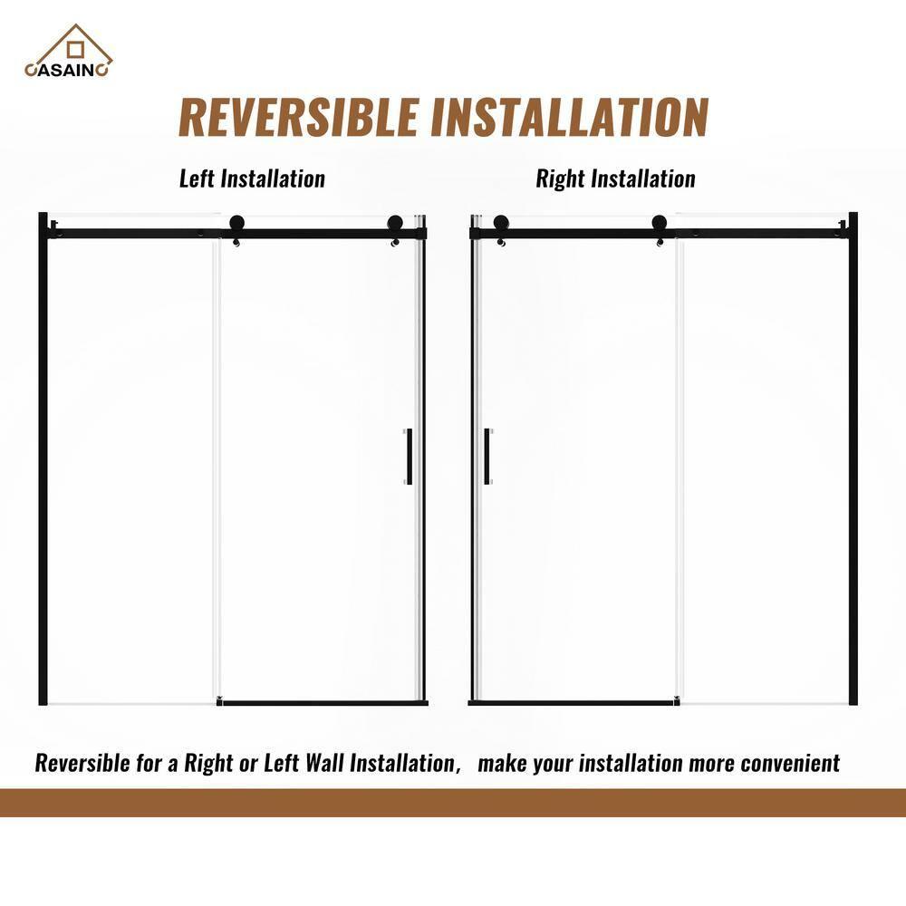 60" W x 76" H Framed Shower Door Single Sliding 10MM Tempered Glass 304 Stainless Steel Accessories