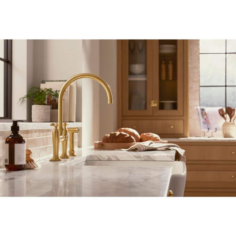 Edalyn by Studio McGee Two-Hole Bridge Kitchen Sink Faucet with Side Sprayer