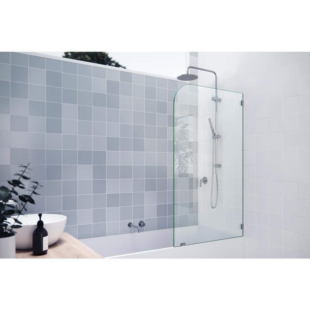Solaris 34 in. x 58.25 in. Frameless Clear Fixed Radius Single Fixed Bath Panel
