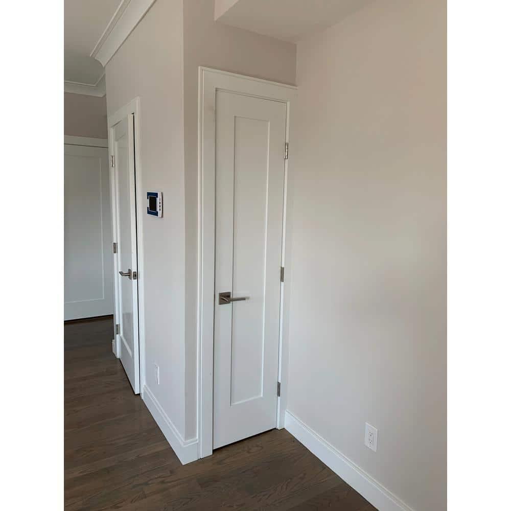 30 in. x 80 in. Left-Handed Solid Core White Primed Composite Single Pre-hung Interior Door Black Hinges