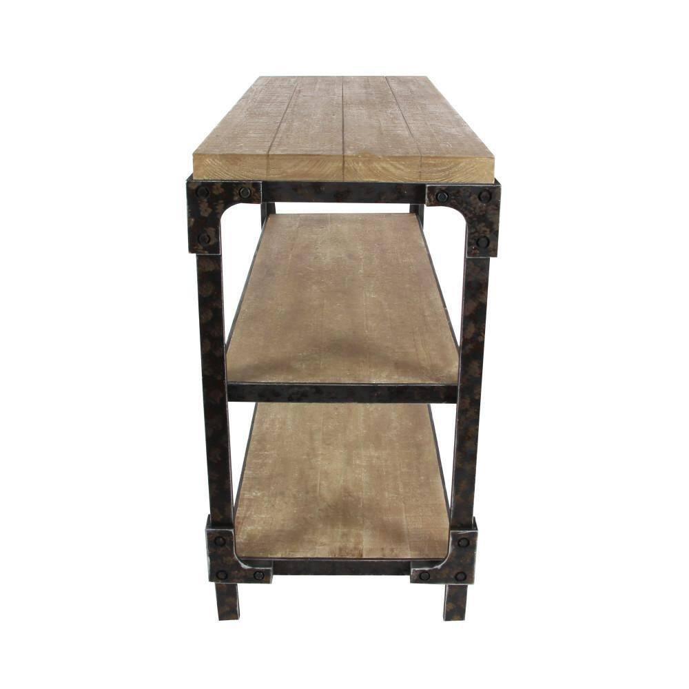 Wood 2 Shelves Brown Console Table