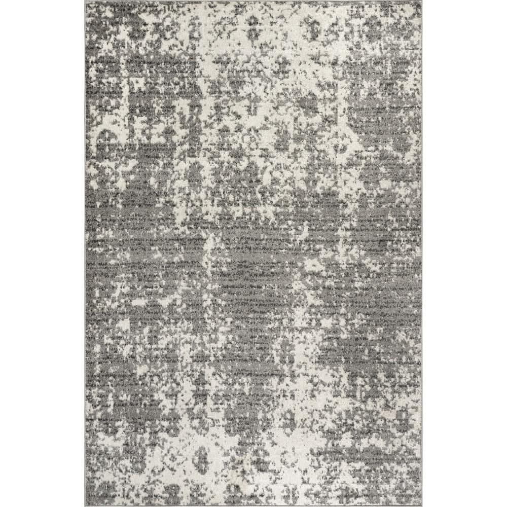 Deedra Modern Abstract Power Loom Performance Gray/White Rug