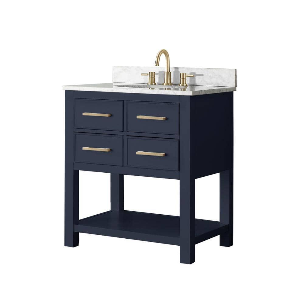 Navy Blue Solid Wood 30" Vanity with Stone Top
