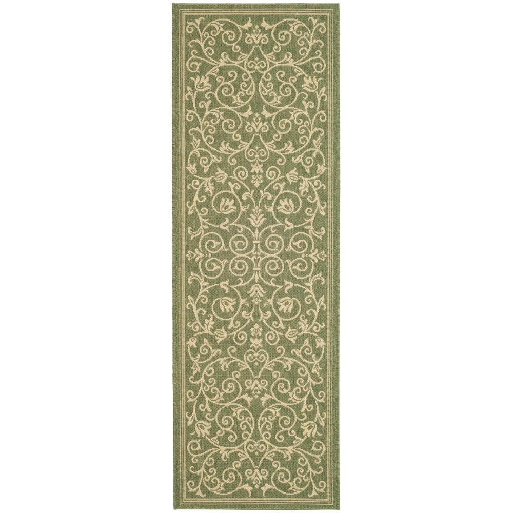 Courtyard CY2098 Power Loomed Indoor and Outdoor Runner Rug - Olive/Natural - 2'3"x10' - Safavieh