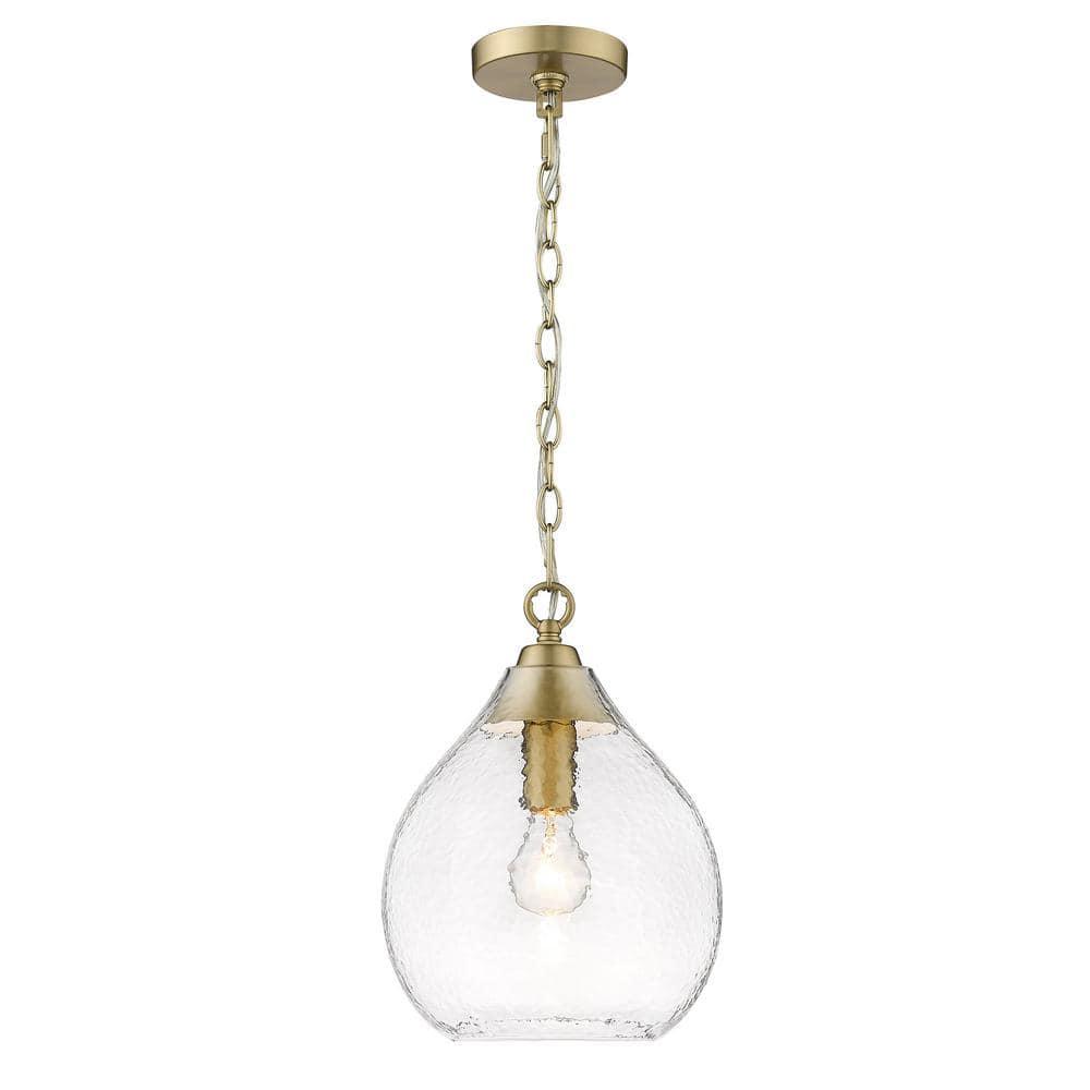 Golden Lighting Ariella 1-Light Pendant in Brushed Champagne Bronze with Hammered Clear Glass