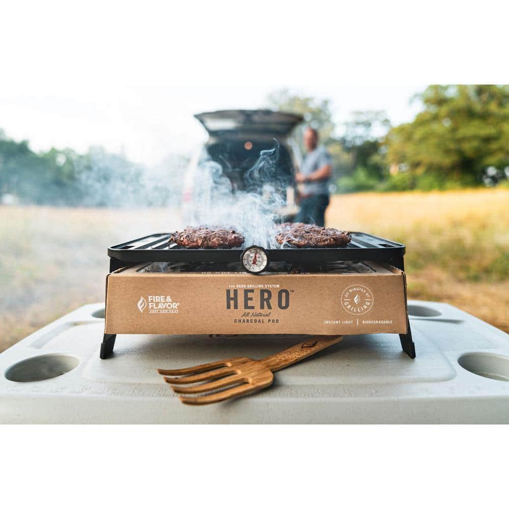 Fire & Flavor HERO Grill Kit Ultra-Portable Easy Instant Light Charcoal Grilling for Tailgating