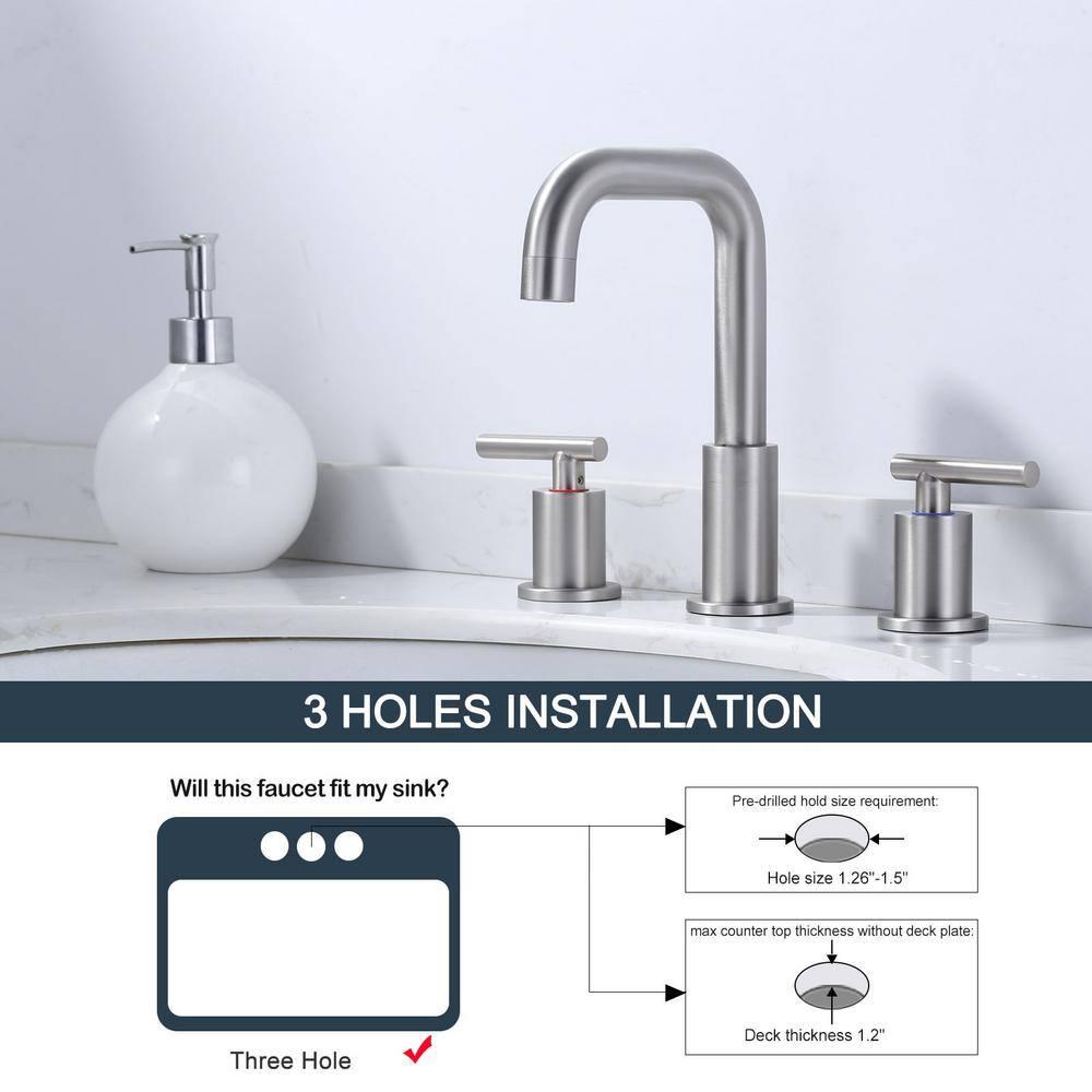 Wowow 8 in. Widespread Double Handle High Arc Bathroom Faucet with Pop-Up Drain Kit Included and Supply Lines in Brushed Nickel