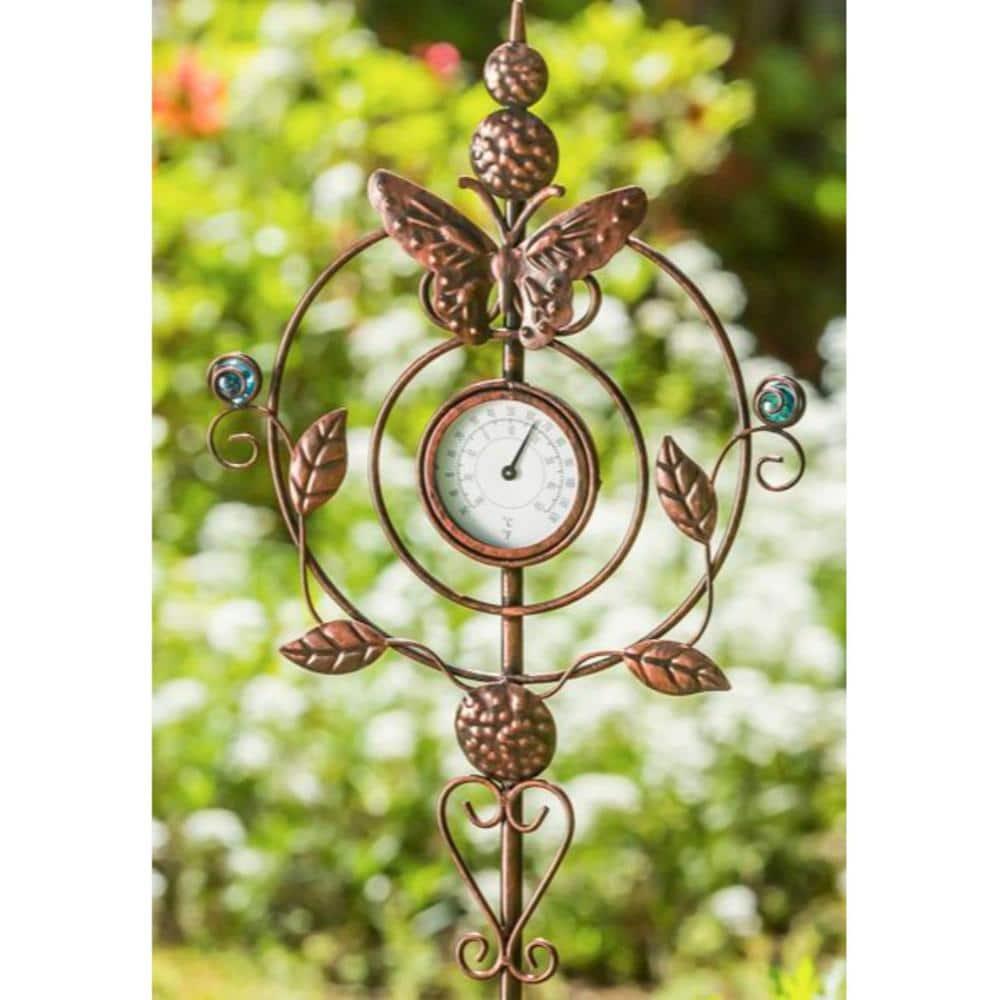 Evergreen Flag Beautiful Butterfly Thermometer Garden Stake - 9 x 32 x 1 Inches Homegoods and Decorations for Every Space