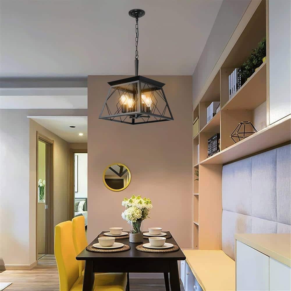 4-Light Farmhouse Chandelier Pendant Vintage Antique Light Fixture for Kitchen Dining Room Living Room in Black