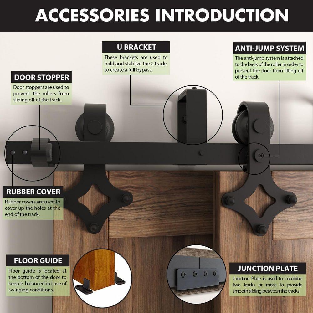 Homacer Black Rustic Diamond Design Double Track Bypass Barn Door Hardware Kit For Two Use( Door Not Included)