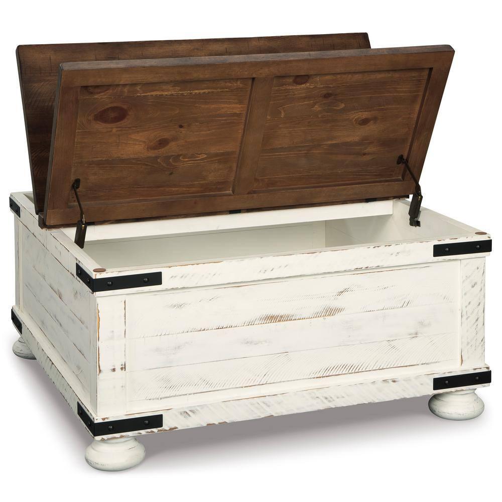 Wystfield Cocktail Table with Storage White/Brown - Signature Design by Ashley: Rectangular Lift-Top, Distressed Two-Tone Finish