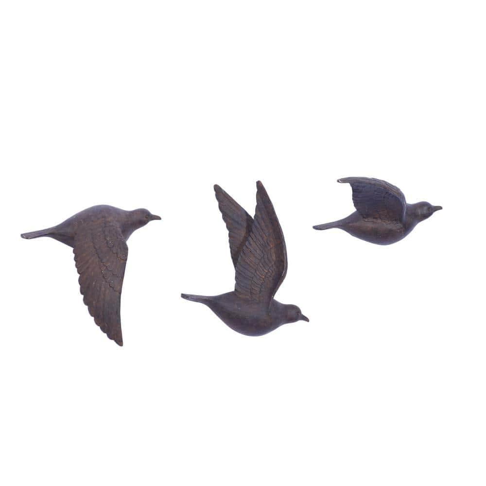 Polystone Bird Metallic 3D Sculpted Wall Decor Set of 3 Brown - Olivia & May: Ready to Hang, Coastal Style Decorative Sculptures