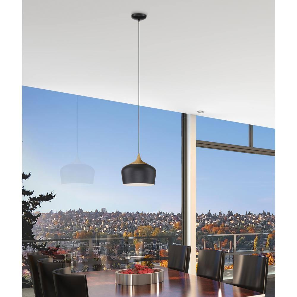 Access Lighting LED Pendant in Black with Wood Grain Color