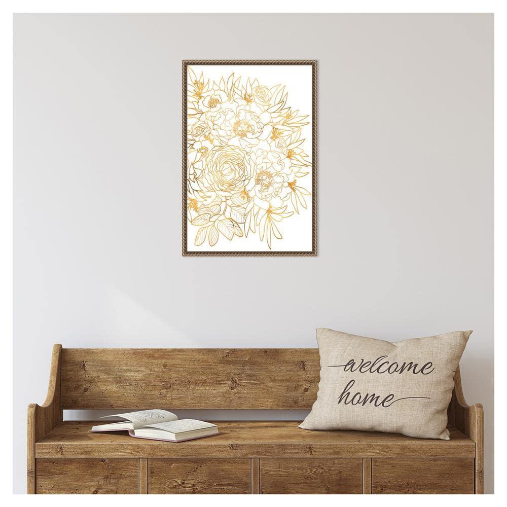 Amanti Art Rose floral art in gold by Rosana Laiz Blursbyai Canvas Wall Art Print Framed 16 x 23-in.