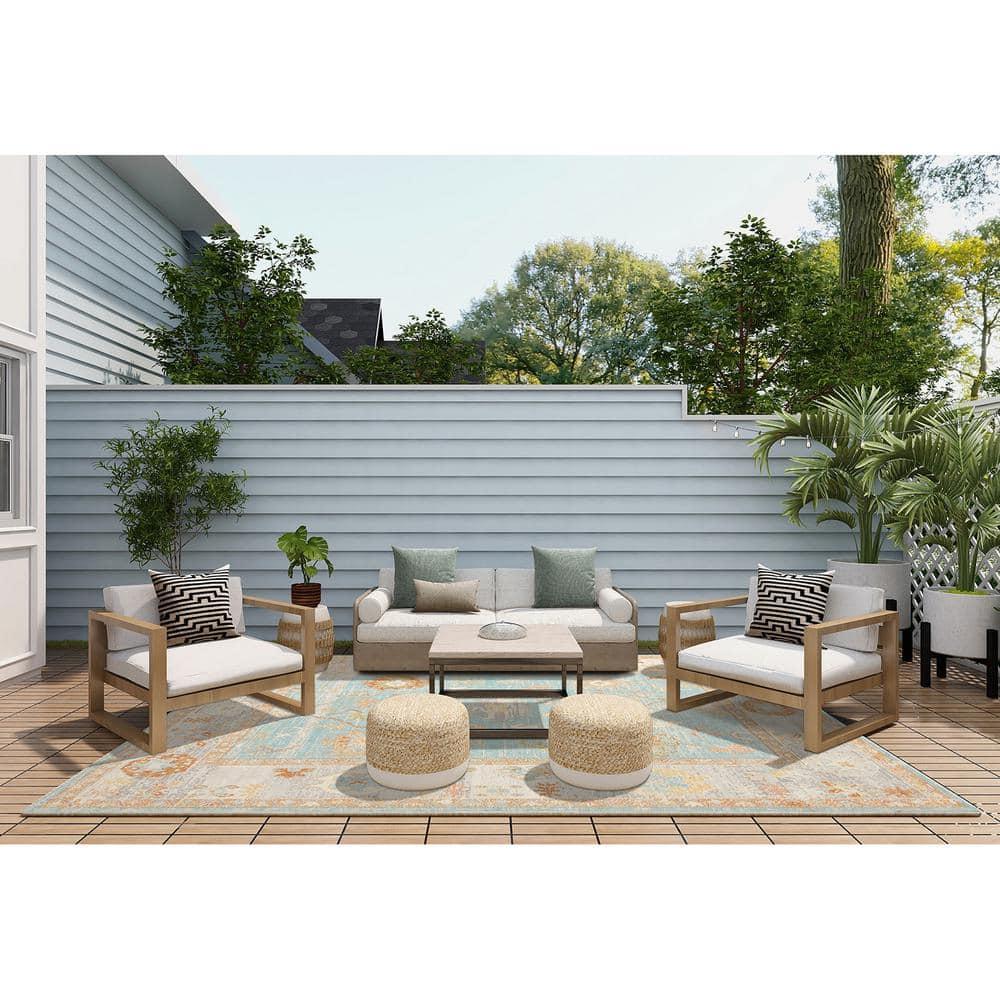 Bordered Floral Durable Performance Indoor/Outdoor Area Rug