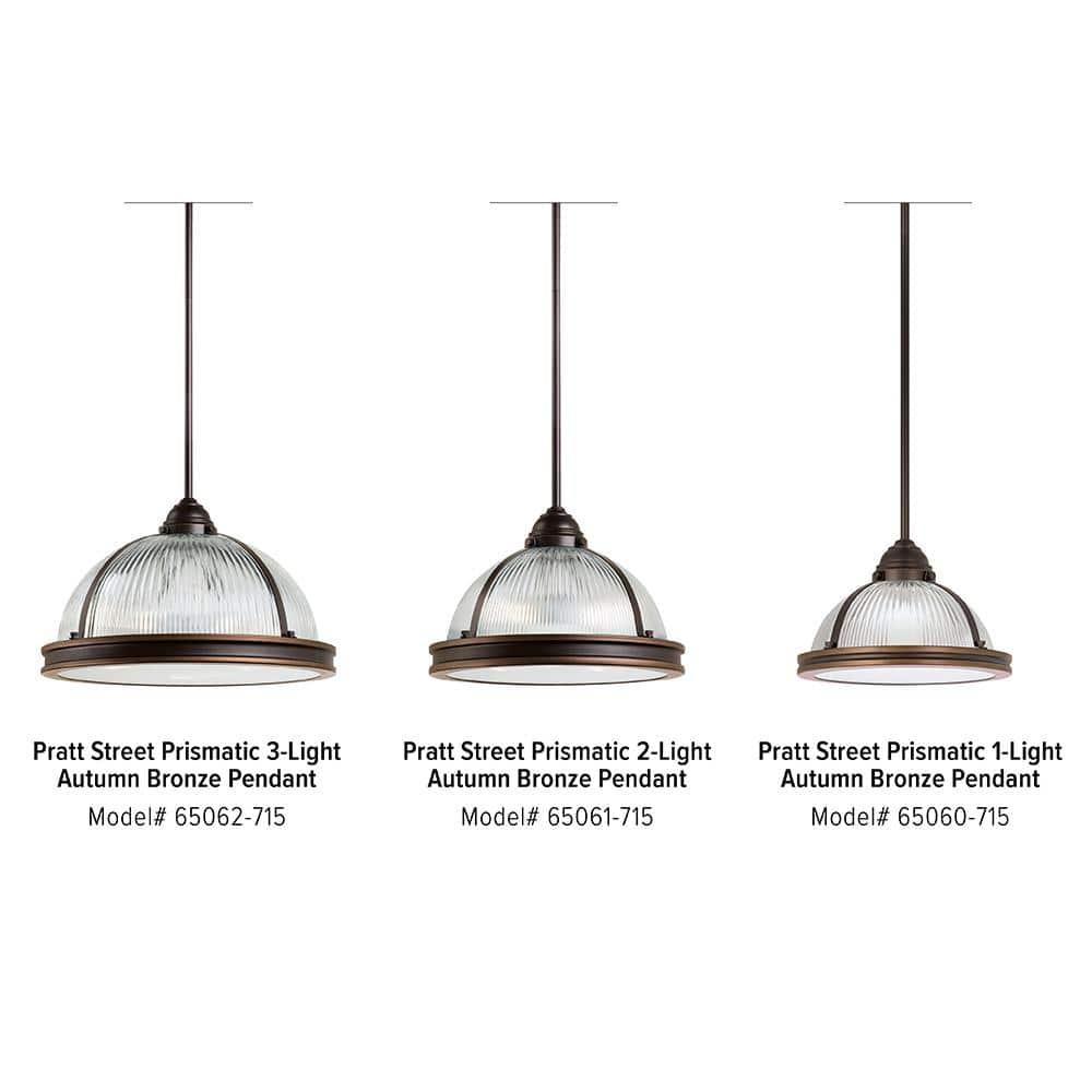 Pratt Street 55" Autumn Bronze 3-Light Pendant with Clear Textured Glass