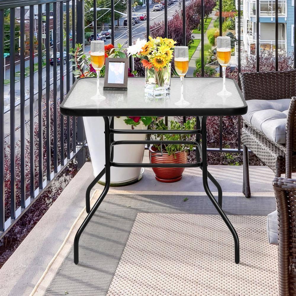 Lark Manor™ Aliyahna 32'' Patio Square Table Tempered Glass Steel Frame Outdoor Pool Yard Garden