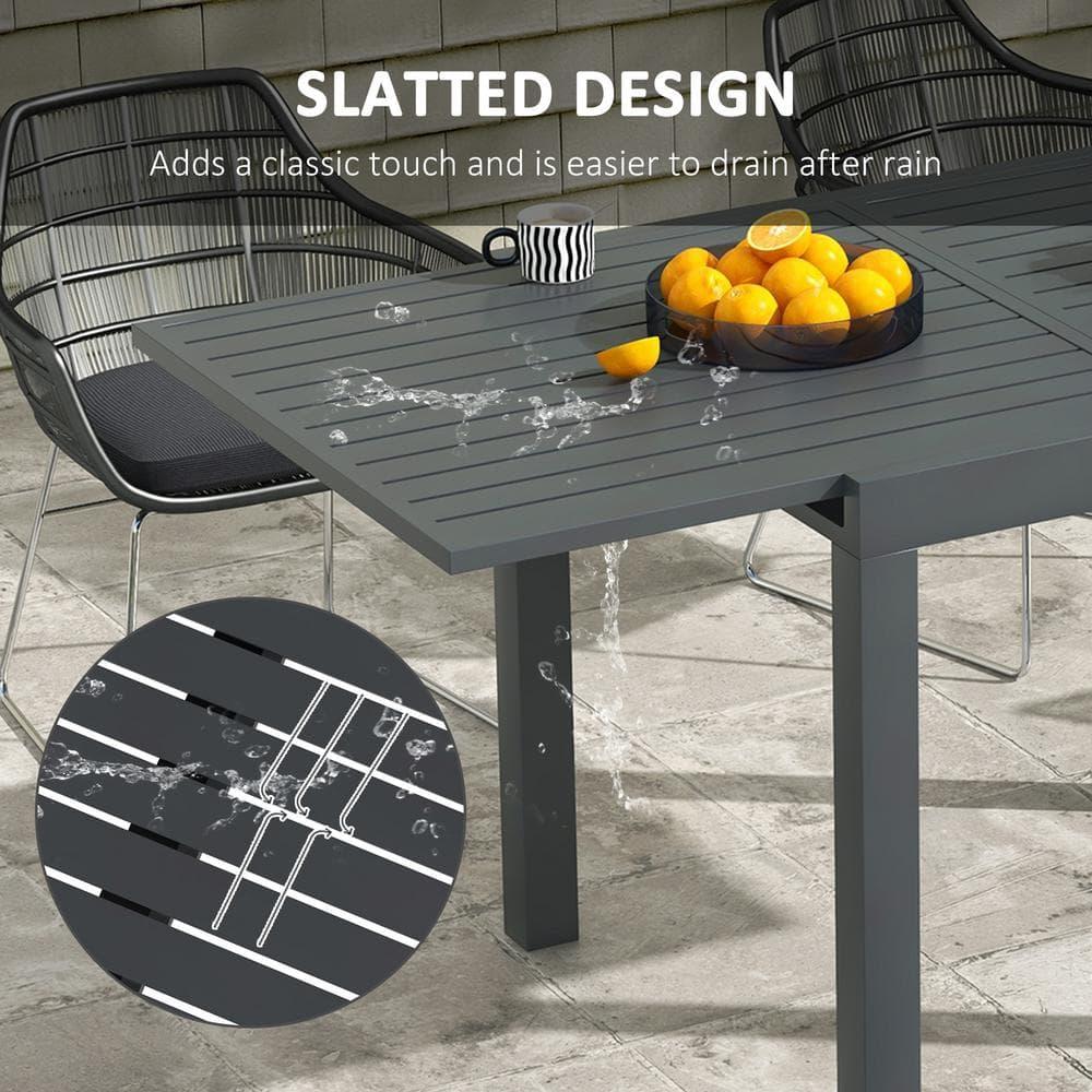 Outsunny Expandable Patio Dining Table for 4-6, Aluminum Extendable Outdoor Dining Table for Garden, Backyard, Poolside, Deck, Gray