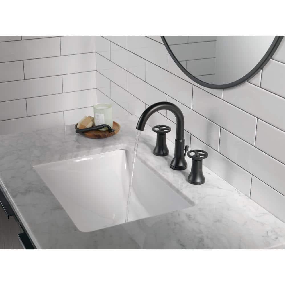 Trinsic Widespread Bathroom Faucet 3 Hole with Wheel Handle, 2-handle Bathroom Sink Faucet