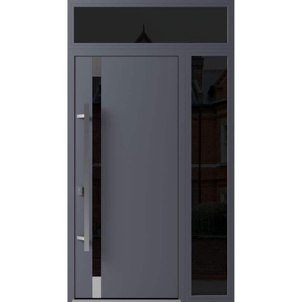 Front Exterior Prehung Steel Door / Ronex 1011 Grey / Stainless Inserts Entry Metal Modern Painted