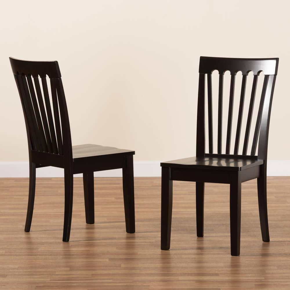 2pc MinetteWood Dining Chair Set Dark Brown - Baxton Studio: Elegant Scoop Seat, Polyester Upholstery
