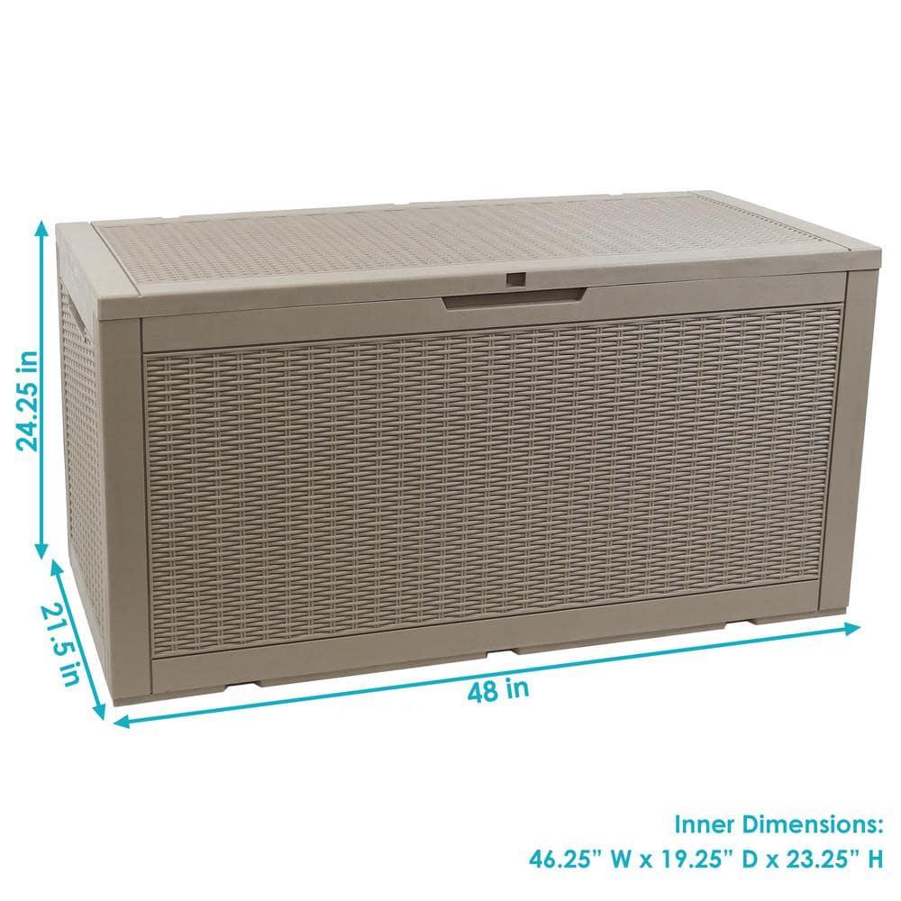 Sunnydaze Outdoor Deck and Patio Storage Box with Rattan Design - 100 Gal. - Driftwood