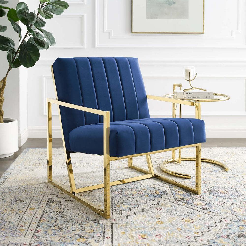 Modway Inspire Channel Tufted Performance Velvet Armchair in Navy