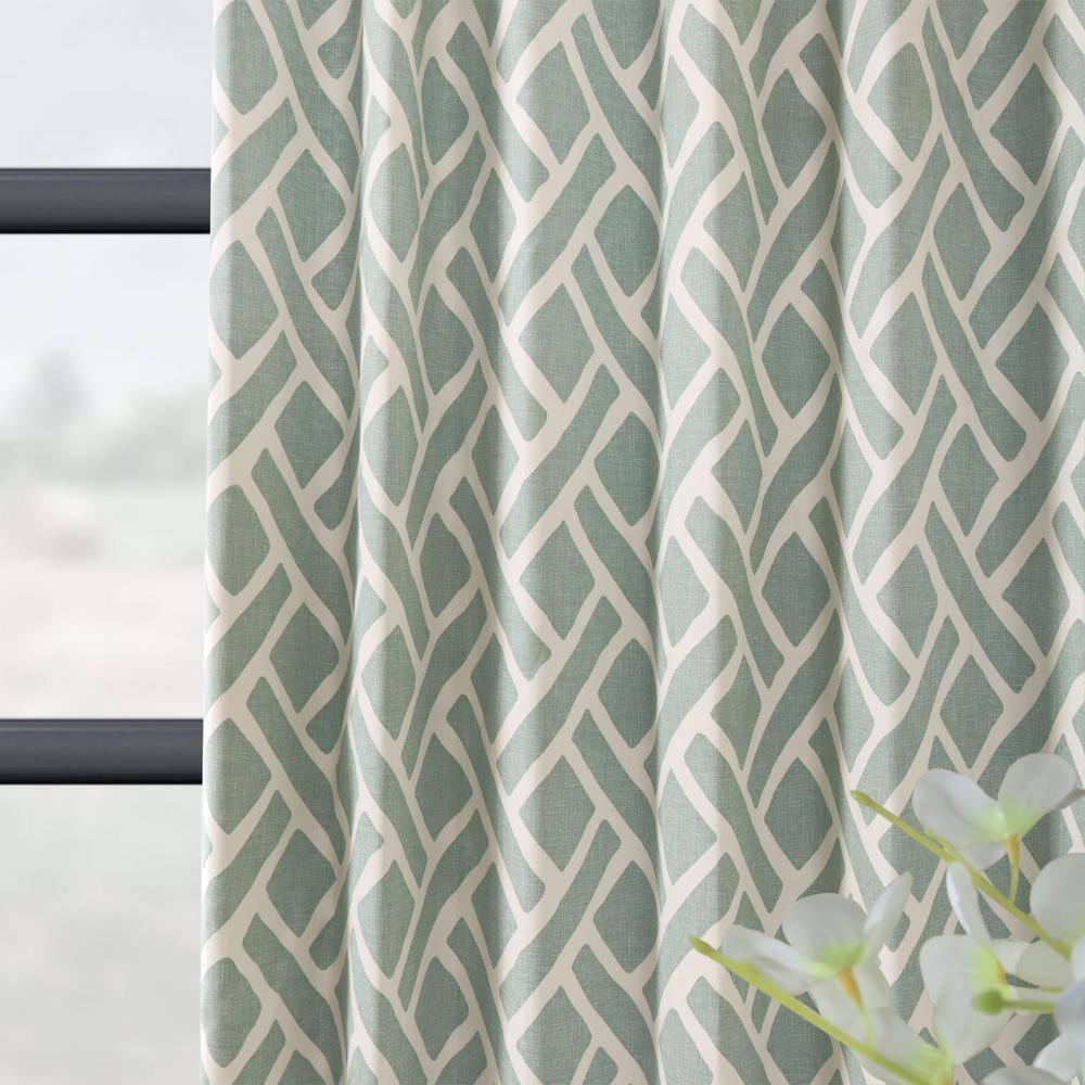 Martinique Aqua Printed Cotton Curtain (1 Panel), Martinique Aqua, 50W X 108L