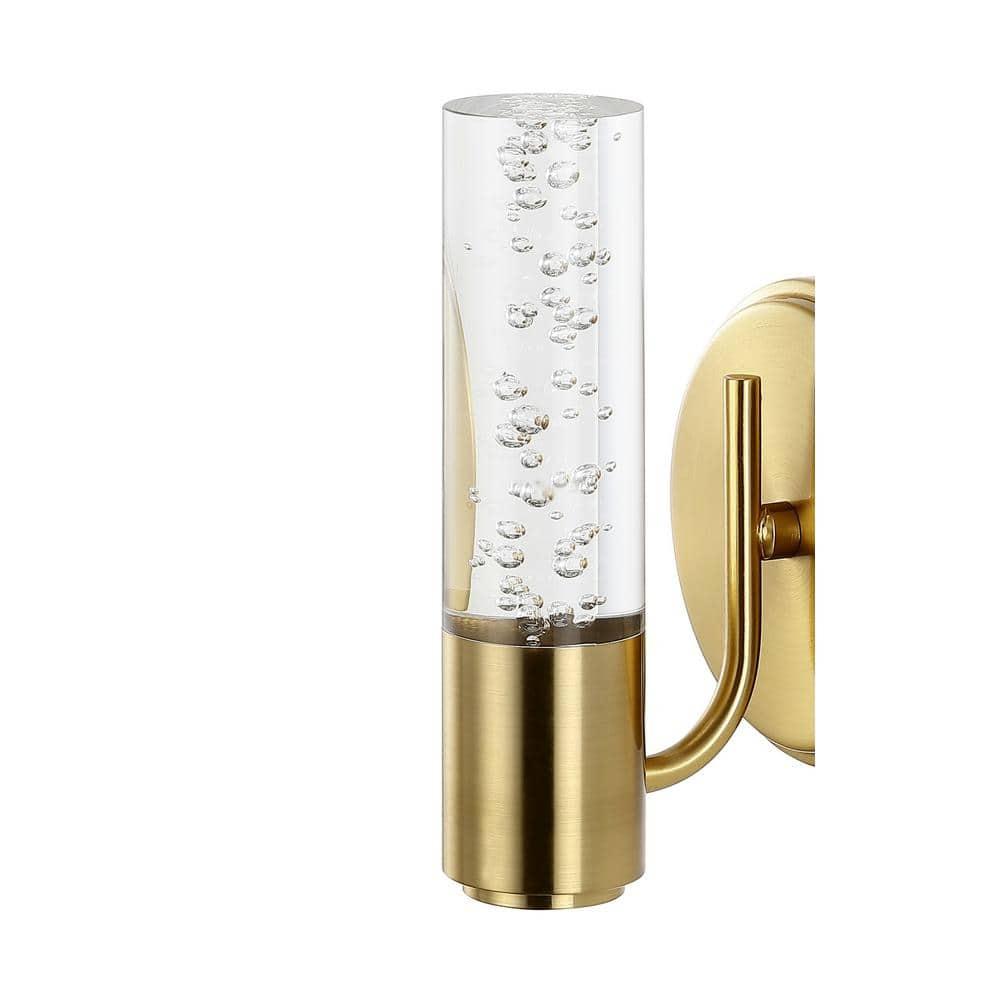Bolha 5.5" 1-Light Minimalist Modern Bubble Acrylic/Iron Integrated LED Vanity Light, Brass Gold