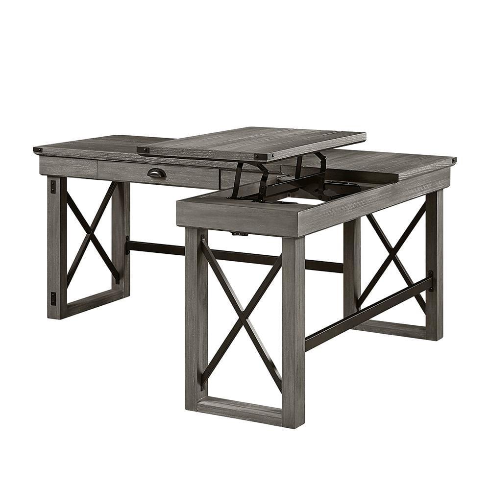 67" Talmar Writing Desk Weathered Finish Gray - Acme Furniture: L-Shaped, Lift-Top Storage, No Assembly Required