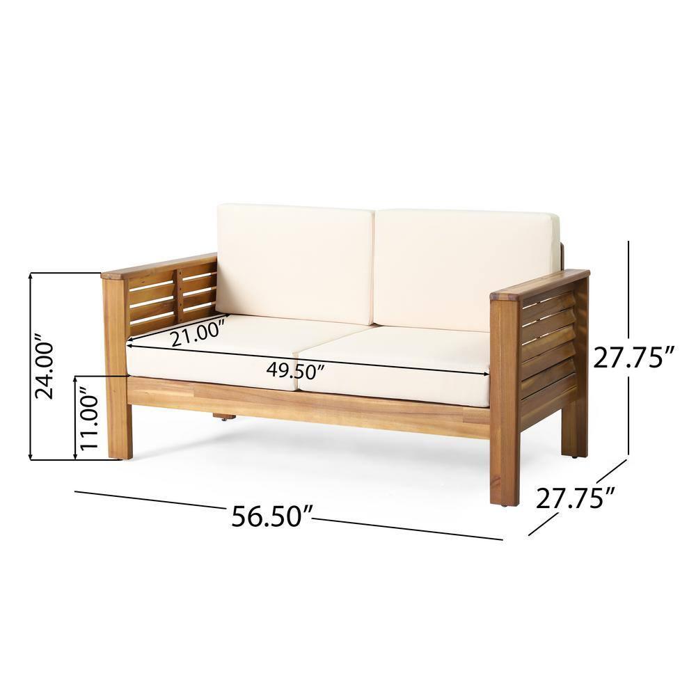 Christopher Knight Home Rabun Outdoor Acacia Wood 4 Seater Chat Set with Cushions, Cream/Teak