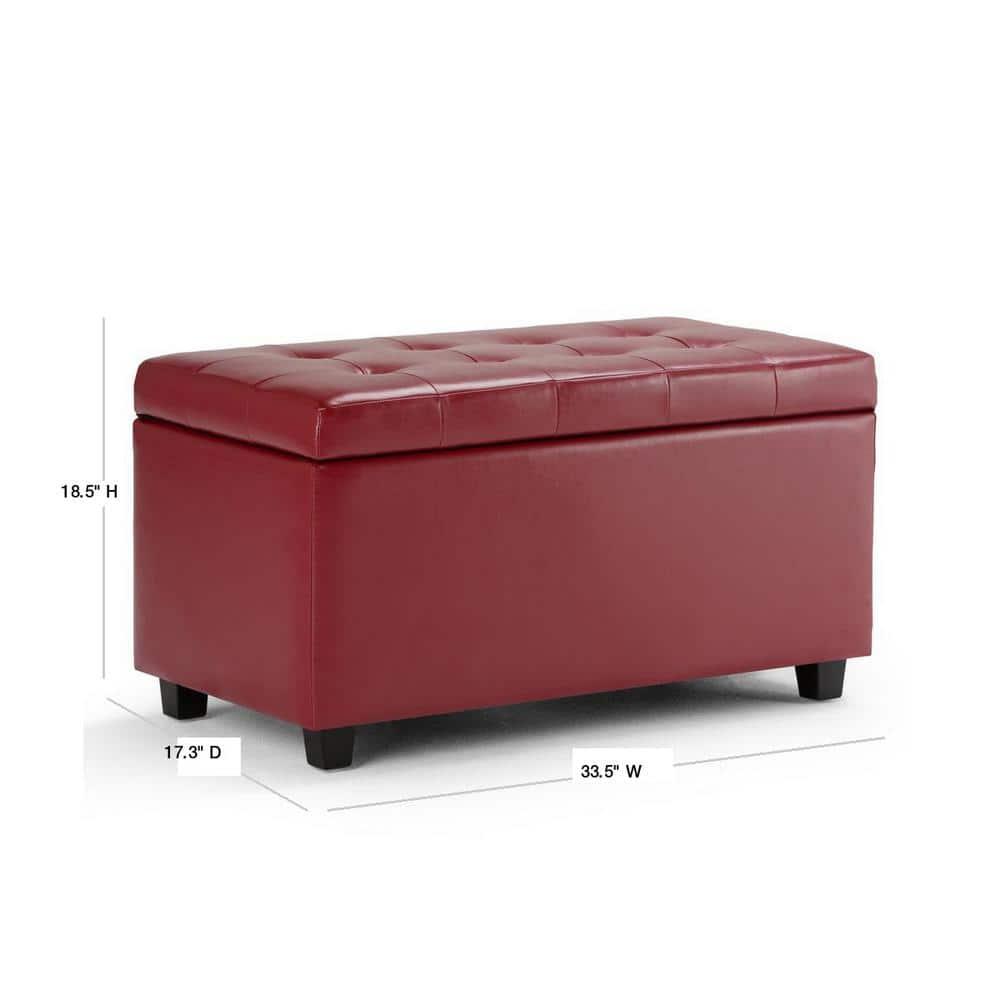 Simpli Home Cosmopolitan 34"W Upholstered Storage Ottoman with Tufted Design and Large Interior Storage