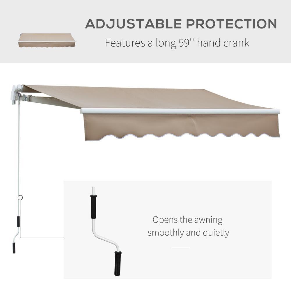 8' X 7' Patio Retractable Awning, Manual Exterior Sun Shade Deck Window Cover, Brown