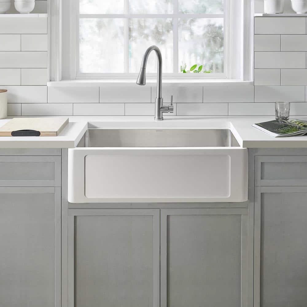 Holbrook Matte White and Stainless Steel 30 in. Farmhouse Apron Kitchen Sink