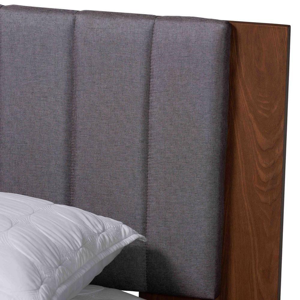 Baxton Studio Kalista Gray Fabric and Brown Wood Queen Size Bed with Tables