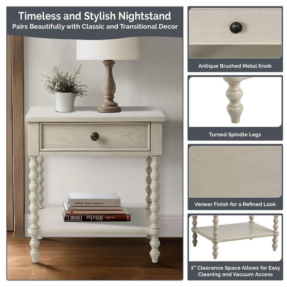 Beckett Turned Wood Spindle Nightstand with Drawer & Shelf