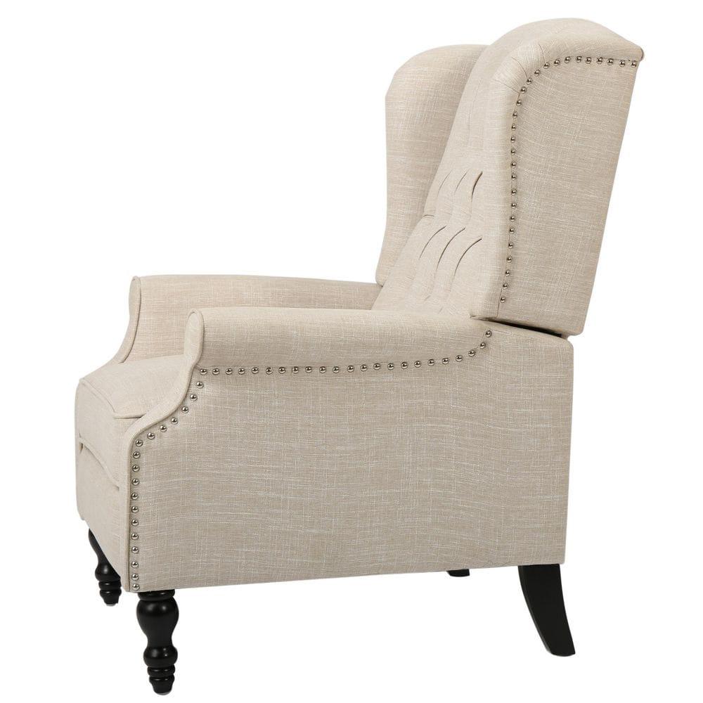 Walter Light Beige Fabric Recliner Club Chair - Christopher Knight Home: Elegant Tufted Wingback, Nailhead Trim, Polyester Upholstery
