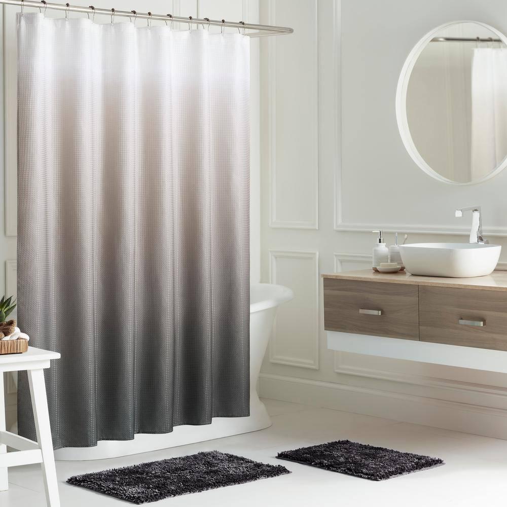 Ombre 70 in. x 72 in. White/Grey/Linen Shower Curtain 16-Piece Bath Set