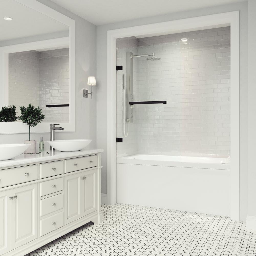 Rialto 34" W x 58" H Hinged Frameless Tub Door with with 5/16" Glass