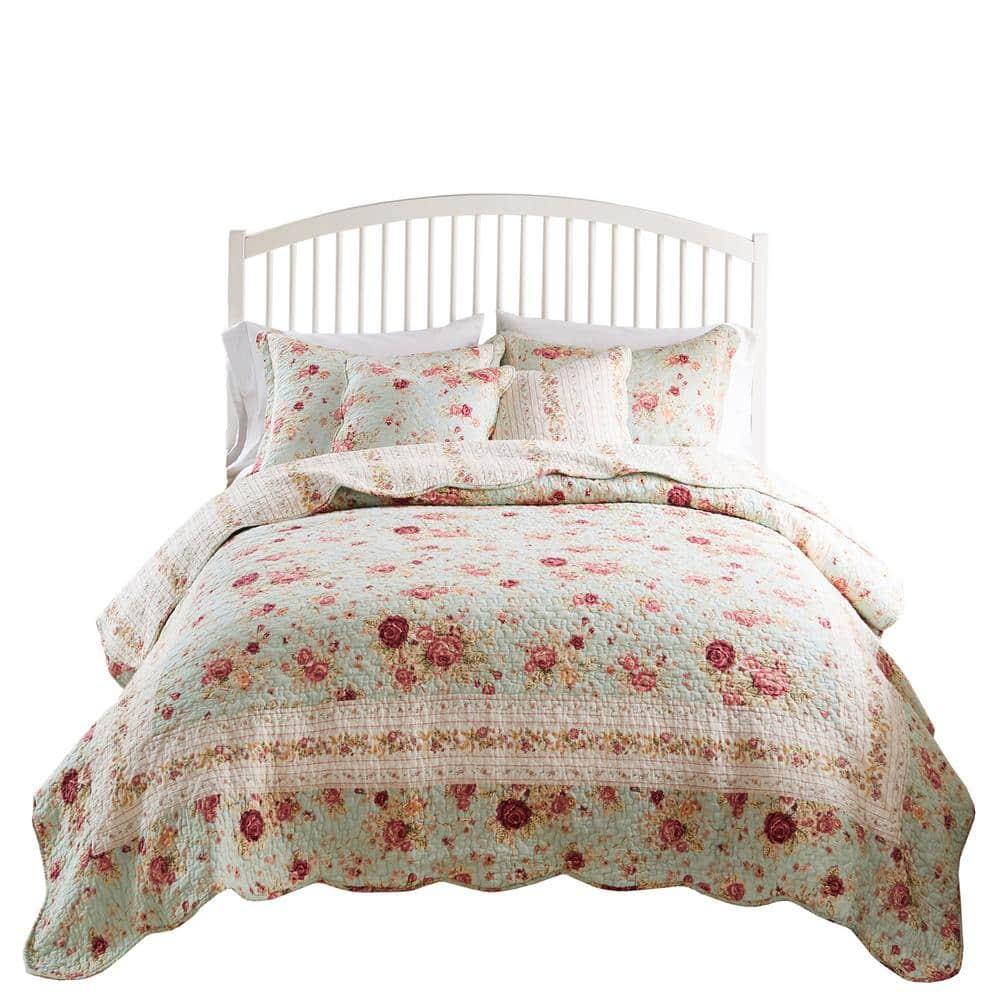 Greenland Home Fashions Antique Rose Cotton Reversible Quilt Set with Throw Pillows