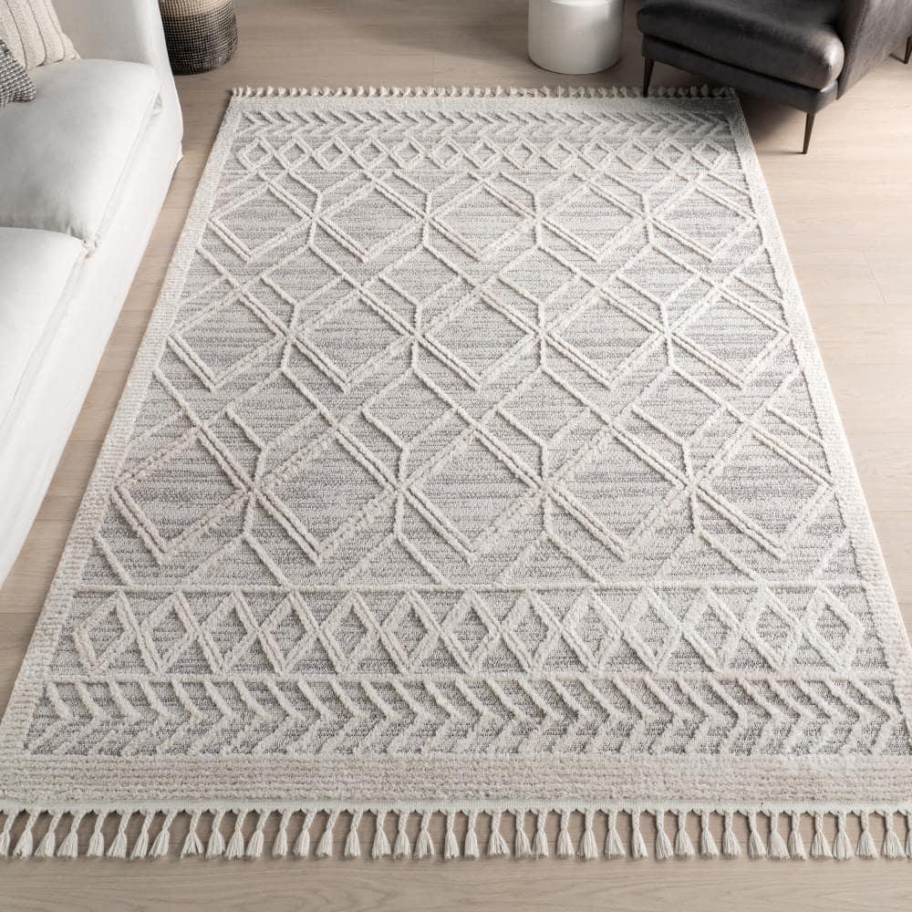 Nuloom 9x12 Ansley Moroccan Tassel Indoor Area Rug, Light Grey, Textured Bohemian Design, Plush High Pile, Stain Resistant, Bedroom, Living Room