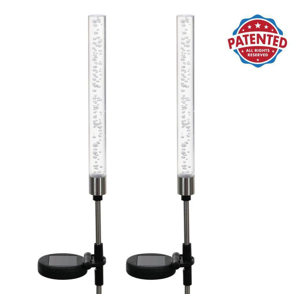 Exhart Two Color Changing Bubble Cylinder  Solar Powered Garden Stakes, 2.5x34 inches, Plastic (Outdoor Pathway Landscape Night Lights, For Home Garden, Patio, Yard, Home Decoration), Clear