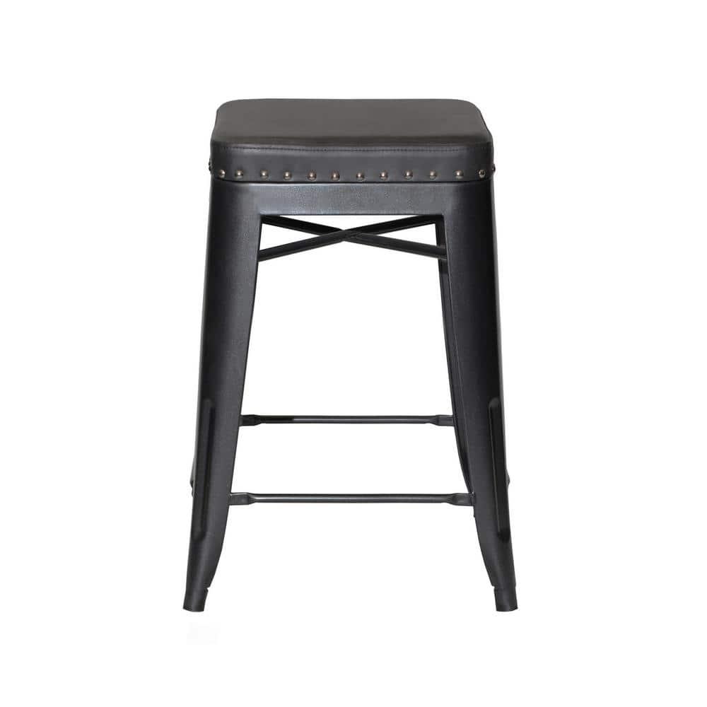 Hank Graphite Gray Metal and Faux Leather Counter Stool