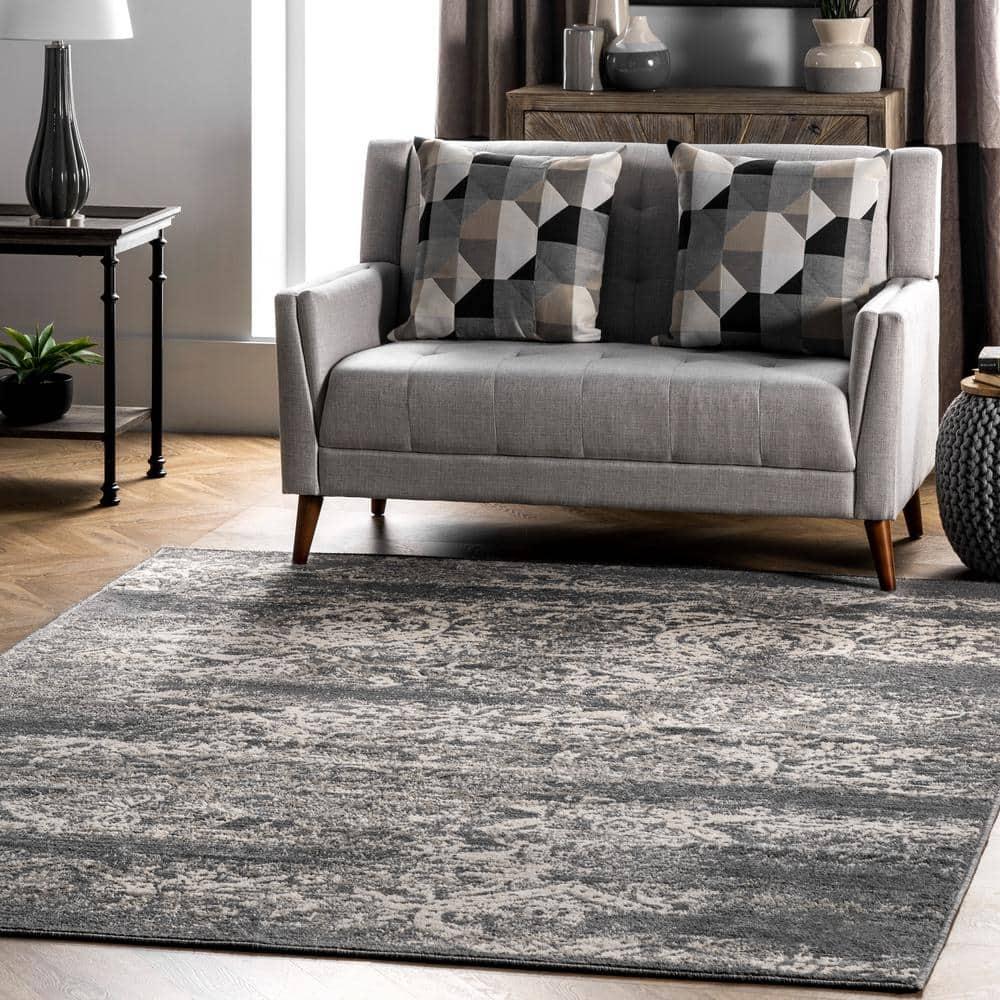 Nuloom Freja Oriental/Persian 9x12 Indoor Area Rug for Living Room Bedroom Dining Room Kitchen, Dark Grey/Ivory