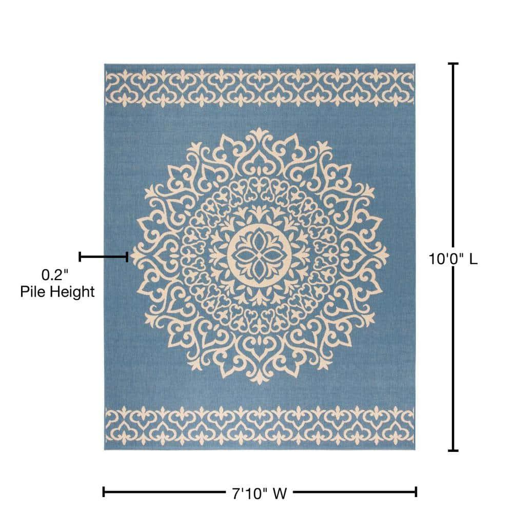 Beach House BHS183 Power Loomed Indoor/Outdoor Area Rug - Cream/Blue - 8'x10' - Safavieh