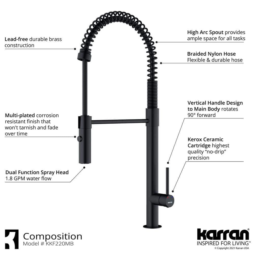 Karran Bluffton Single Handle Pull Down Sprayer Kitchen Faucet