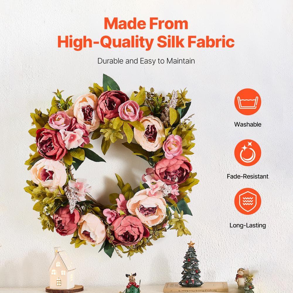 VEVOR Spring Wreath for Front Door 19 Inch - Artificial Peony Floral Wreath with Greenery, Year-Round All Season Outdoor Indoor Decor