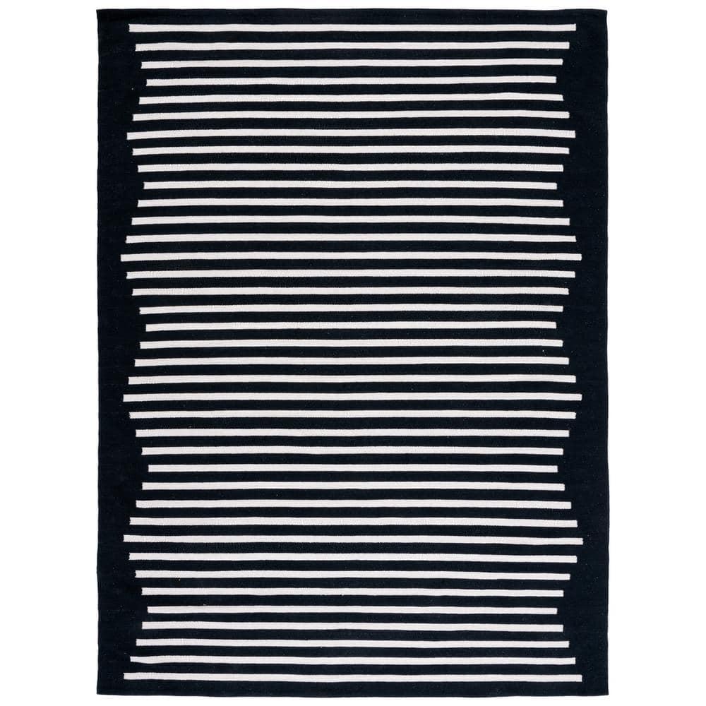 SAFAVIEH Montauk Collection Area Rug - 9' x 12', Black & Ivory, Handmade Flat Weave Boho Farmhouse Cotton Modern Stripe, Ideal for High Traffic Areas in Living Room, Bedroom (MTK313Z)