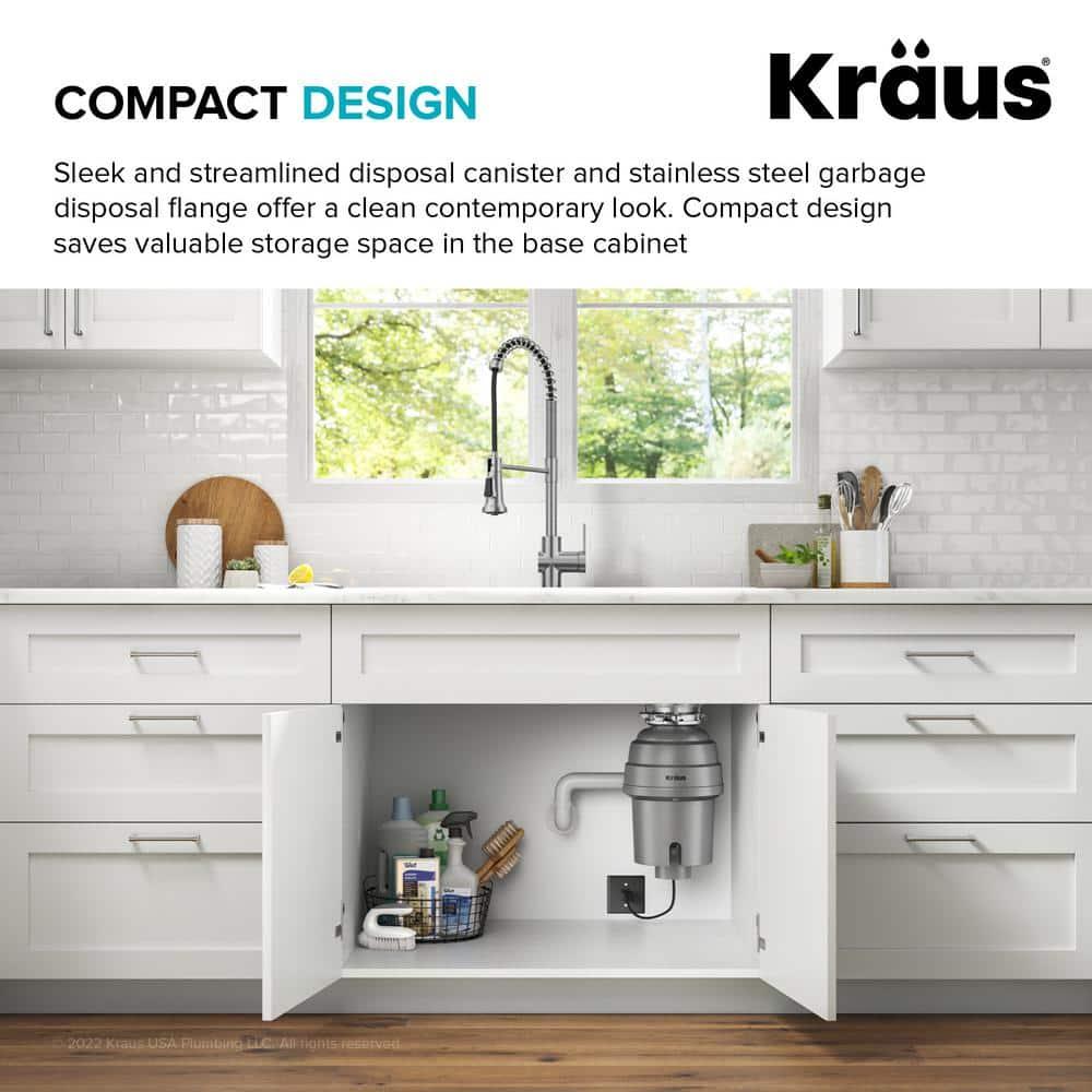 Kraus KRAUS Wasteguard High-Speed 1 HP Continuous Feed Ultra-Quiet Motor Garbage Disposal With Power Cord And Flange Included And Universal Mount, KWD200-100MGR